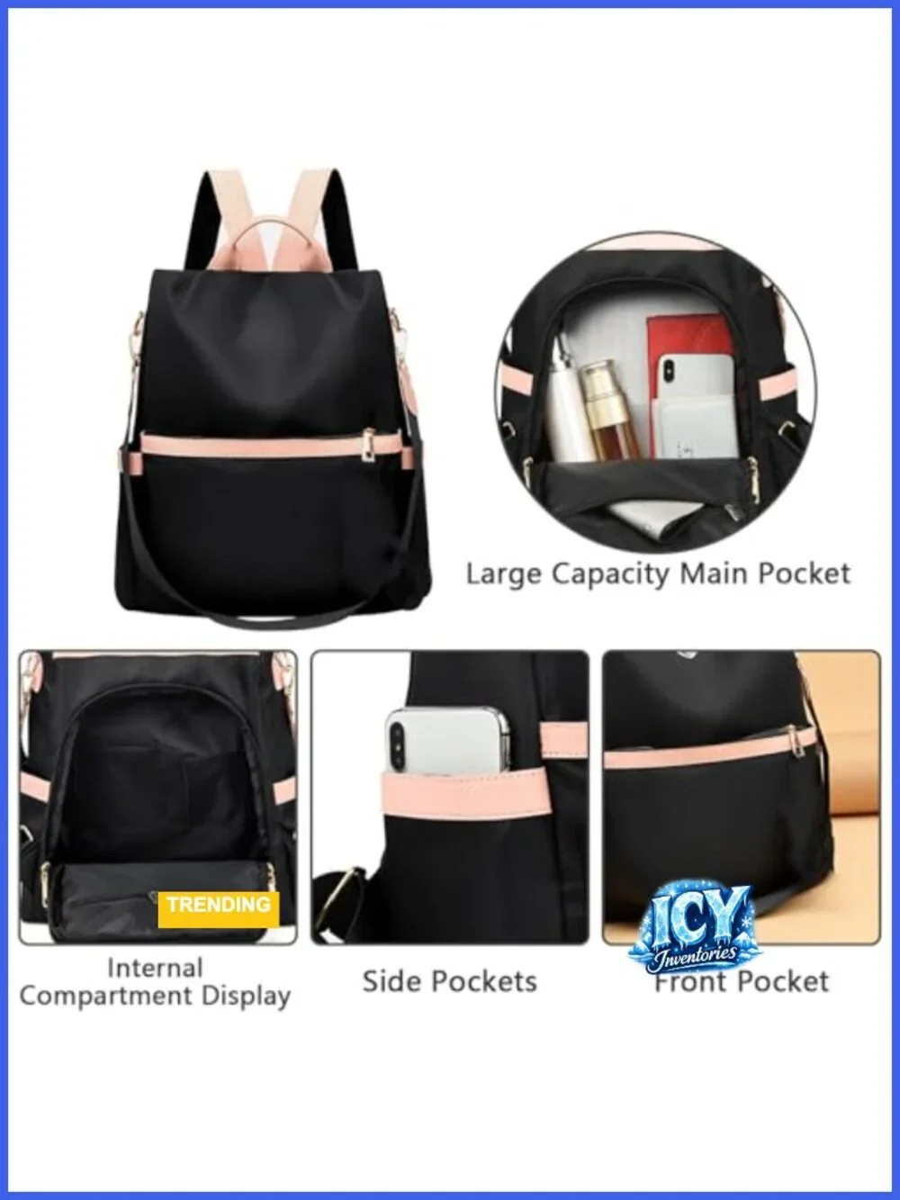 Anti Theft Backpack Purse for Women Oxford Cloth Travel Shoulder Bag